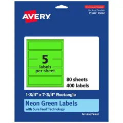 Avery Neon Green Paper Labels, 1.75" x 7.75" Rectangle