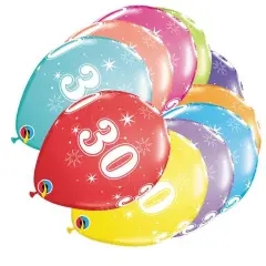30 A Round Latex Balloons 11" 6 Pack 30th Birthday Anniversary Party Balloons