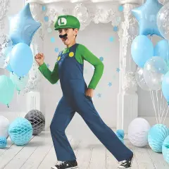 Boys Luigi Costume with Hat and Mustache Set