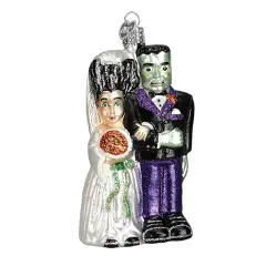 Old World Christmas 4.5 Inch Frankenstein & Bride Halloween Tree Ornament , Halloween Decor Halloween Multicolored