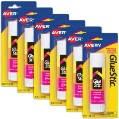 Avery Glue Stick White, Washable, Permanent, 1 Per Pack, 6 Packs, 6 Glue Sticks Total (00191)