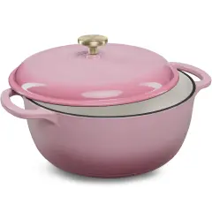 Best Choice Products 6 Quart Enamel Cast-Iron Dutch Oven, Heavy-Duty Cookware w/ Dual Handles, Lid Pink Champagne