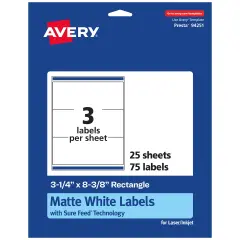 Avery Matte White Rectangle Labels, 3-1/4" x 8-3/8"
