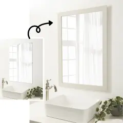 Amanti Art Mirror Makeover Bathroom Mirror Frame Border Kit -Fully Assembled Peel and Stick Frame - Mirror NOT Included - Rustic Plank Narrow Trim Rustic White