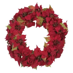 24" Unlit Red Poinsettia Wreath &ndash; Festive Christmas Decoration