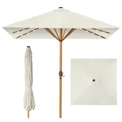 Best Choice Products 9ft Deep Square Solar LED Lighted Patio Umbrella w/ Faux Wood Texture, UV-Resistant Ivory