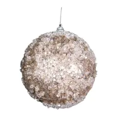 4.5&rdquo; Glitter Sequin Iced Ball Ornament: Platinum