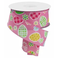 1.5" Check Plaid Easter Egg Ribbon: Light Pink (10 Yards)