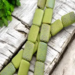 *6* 18x12mm Laser Etched Matte Chartreuse Rainbow Rectangle Beads