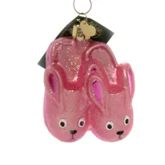 Old World Christmas 3.5 Inch Bunny Slippers Tree Ornament , Childhood Memories Pink