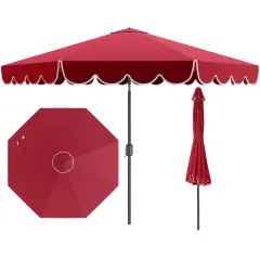 Costway 10 FT Patio Umbrella with Crank Tilt Adjustment Ruffles Vented Top 8 Ribs Beige/Brown/Gray/Blue/Red