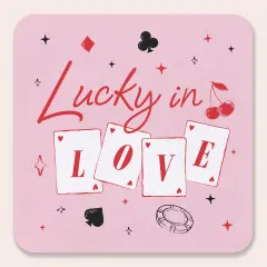 Big Dot of Happiness 25 Ct Lucky in Love Drink Coasters, 4-Inch Disposable Square Paper Coasters for Las Vegas Bachelorette Party, Decor for Drinks