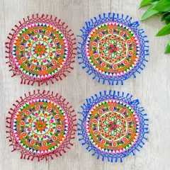 Handmade Indian Woolen Embroidery 2 Pcs Pooja Thali Cover Multipurpose Prasad Thal Posh Wedding Ceremony Decoration Puja Table Chowki Assan Kharwachuth Thali Cover Aasan Gift