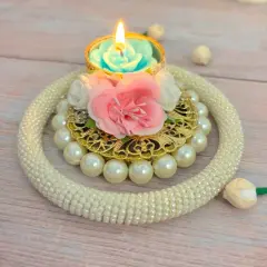 Rose Pearl Tealight Candle Holders &ndash; Rangoli Indian Diya T-light Stand for Centerpiece, Dining Table, Home & Temple Decor &ndash; Diwali, Christmas, Thanksgiving & Housewarming Gift