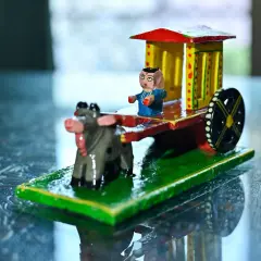 Indian Wooden Bullock Cart Decor Kondapalli Hand Painted Golu Decoration Showpiece for Home Living Room Shelf Display Table Decor Gifting Item