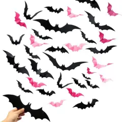 88 Pcs Pink Bats for Wall Halloween 3D Bat