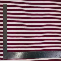 1 Yard DTY Double Sided Knit Horizontal Stripe Print Fabric For Dresses Tops Apparel 58/60 Inches Wide Burgundy/Ivory
