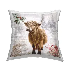 Cattle Stepping in Snow Design by Ian Saxton Outdoor Printed Pillow 