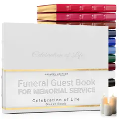 Gallery Leather Guest Book Funeral, Celebration of Life, Memorial, 192 Lined Pages, Bonded Leather, Hardcover Acadia White