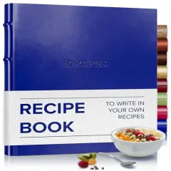 Gallery Leather Recipe book to write your own recipes - 3 Ring Recipe Binder With Protective Plastic Sleeves, Blank Cards, 25 Pocket Pages and Ivory Cards, Refillable - 9.25 x 8 " Acadia Malibu