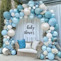 Pastel Blue White Balloon Arch Kit Double Stuffed Dusty Light Blue White Cream Balloon Garland for Baby Shower Birthday Wedding Boho Winter Party Decoration