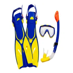 Swimline Kid's Thermotech Snorkeling Set with Mesh Bag - Fin Size 1-4 Yellow