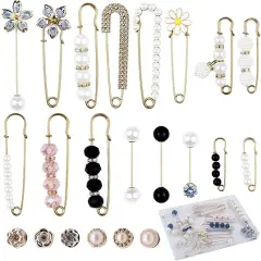 22 Pieces Retro Pearl Brooch Pins, Pant Waist Tightener Safety Pins for Sweater Shawl Cardigan Collar Dress Shirt Jeans, Fashion Decoration Accessories for Women Girls
