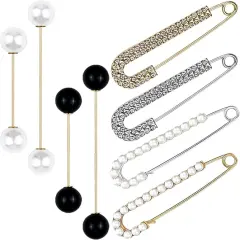 8 Pieces Retro Sweater Shawl Clips Faux Crystal Pearl Brooch Pins for Women Girls Costume Accessory, Waist Back Cincher for Cardigan Collar Dress Shirt Jeans