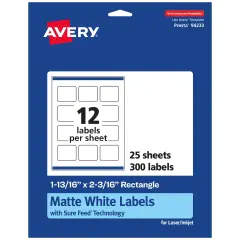 Avery White Rectangle Labels, 1-13/16" x 2-3/16"