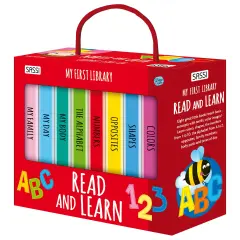Sassi: My First Library - Read & Learn - 8 Cardboard Mini-Book Set, ABC's-Numbers-Body-Shapes-Colors-Family-Time, Portable Box, Kids-Toddlers Ages 2+