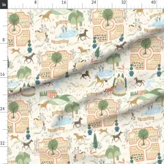 Various Fabrics by the Yard or Fat Quarter Whimsical Horses Village Pony Countryside Farmhouse Nursery Pond Folk Art Trees Flowers Garden House Farm Playful Playroom Kids Room Custom Printed Fabric by Spoonflower