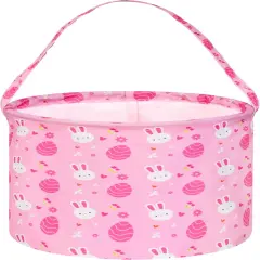Easter Eggs Storage Basket Gift Buuny Basket Collapsible Storage Bins with Handles Nursery Basket for Home and Office Decoration (Pink Rabbit)