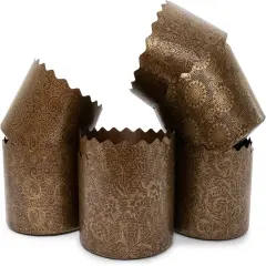 12 oz Easter Bread Paper Mold Kulich |12 pcs| Easter Bread Forms Paska Mold - Panettone Paper Mold - Italian Non Stick Panettone Paper Baking Molds - Brown Design W 4.33 x H 3.35-In