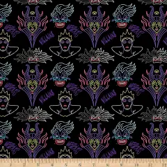 Springs Creative Disney Villain Outline Black Cotton Fabric by the Yard