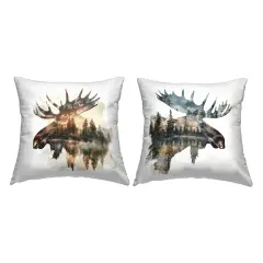 Moose Silhouettes Forest 2 PC Outdoor Printed Pillow Set Design by LSR Design Studio, 18 x 7 x 18