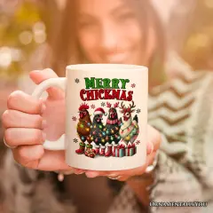 Merry Chickmas Mug, Farmhouse Christmas Chickens Gift