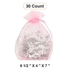 Wide Round Flat Bottom Organza Bags 6 1/2 '' X 4 '' X 7 '' for Packaging Pink