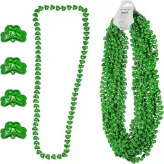 4E's Novelty St Patricks Day Beads Necklace Bulk (12 Pack) Shamrock Clover Green Beads - St. Patrick's Day Gifts for Kids, Kids Party Favor Supplies Costume Accessories