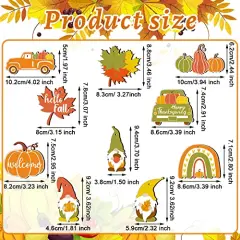 30 Pieces Fall Thanksgiving Wood Ornaments Autumn Pumpkin Gnome Leaf Truck Cutouts Happy Thanksgiving Ornaments Small Welcome Hello Fall Tree Hanging Sign Decorations (Fresh Style)