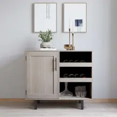 Merrick Lane Aloise Bar and Sideboard with Storage Cabinet, Hanging Stemware Holders and Bottle Storage Gray