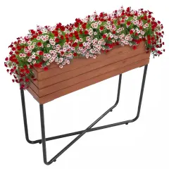 Acacia Wood Slatted Planter Box with Oil-Stained Finish