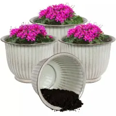 Carlotta Metal Planter - 14.75 in - White Glaze - Set of 4