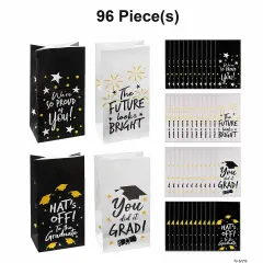 Graduation Paper Treat Bags with Stickers 5" x 10" Bulk 48