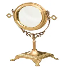 16 Inch Tall Round Brass Table Mirror Gold