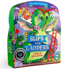 eeBoo: Slips & Ladders - Dragon Edition &ndash; A Classic Board Game Of Ups & Downs, Whimsical Fantasy Theme, Holographic Foil Accents, Kids 5+, 2-4 Players
