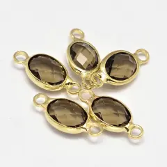 15x7mm Gold Plated Brass Surrounded Glass Connectors - Choose Your Color - 10pcs Smokey Topaz (1666)