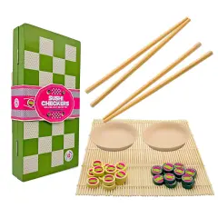 Project Genius: Sushi Checkers - Game & Sushi Making Set, Folding Bamboo Game Board, 24 Checkers & Chopsticks Set, Adults & Kids Ages 8+, 2 Players