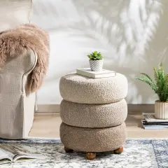 Modern Gradient Upholstered Storage Ottoman or Accent Stool with Rubberwood Ball Feet Brown