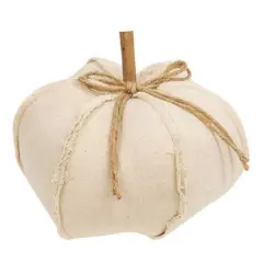 Freestanding Beige Canvas Pumpkin Decoration with Frayed Ribbing Perfect for Autumn Home Accent