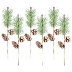 Frosted Pine Cone Picks 6ct Evergreen Christmas Floral Stems